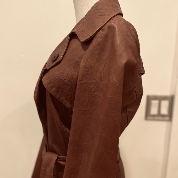 Vintage Brown Leather Trench Patch Pocket Coat - Picture 6 of 7